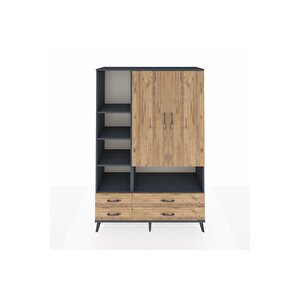 Hyperion Gardrop 8 Raflı 4 Çekmeceli 2 Kapaklı 132x44x195 Antrasit-çam