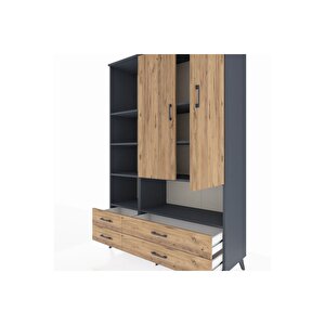 Hyperion Gardrop 8 Raflı 4 Çekmeceli 2 Kapaklı 132x44x195 Antrasit-çam