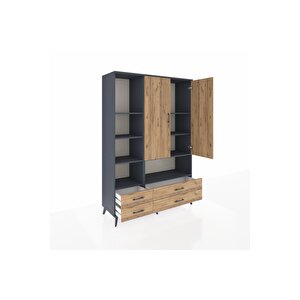 Hyperion Gardrop 8 Raflı 4 Çekmeceli 2 Kapaklı 132x44x195 Antrasit-çam