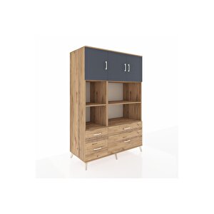 Kronos Dolap 8 Raflı 4 Çekmeceli 3 Kapaklı 132x59x195 Çam-antrasit/çam