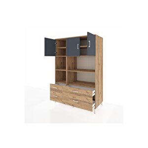 Kronos Dolap 8 Raflı 4 Çekmeceli 3 Kapaklı 132x59x195 Çam-antrasit/çam