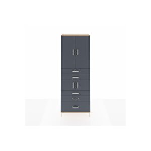 Arges Dolap 4 Raflı 5 Çekmeceli 4 Kapaklı 88x30x243 Çam-antrasit