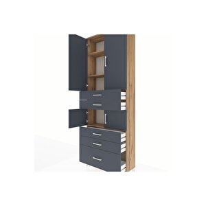 Arges Dolap 4 Raflı 5 Çekmeceli 4 Kapaklı 88x30x243 Çam-antrasit