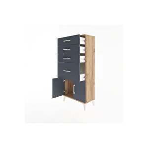 Arges Dolap 4 Çekmeceli 2 Kapaklı 60x30x134 Çam-antrasit
