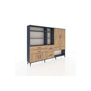 Arges Dolap 10 Raflı 6 Çekmeceli 4 Kapaklı 220x30x163 Antrasit-çam