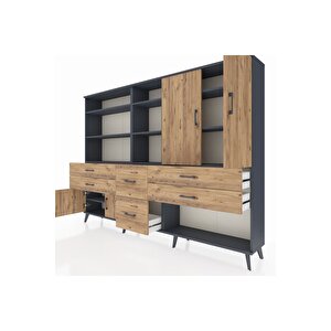 Arges Dolap 10 Raflı 6 Çekmeceli 4 Kapaklı 220x30x163 Antrasit-çam