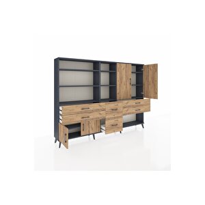 Arges Dolap 10 Raflı 6 Çekmeceli 4 Kapaklı 220x30x163 Antrasit-çam