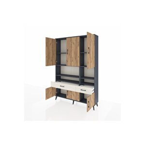 Arges Dolap 8 Raflı 2 Çekmeceli 6 Kapaklı 132x30x195 Antrasit-çam/aytaşı