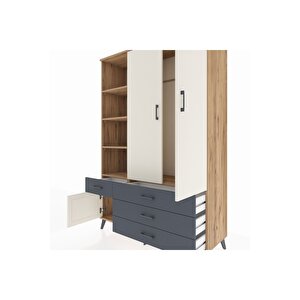 Hyperion Dolap 5 Raflı 4 Çekmeceli Tek Askılı 132x44x195 Çam-aytaşı/antrasit