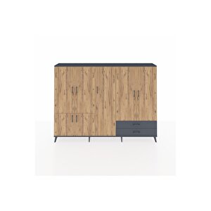 Arges Dolap 12 Raflı 2 Çekmeceli 7 Kapaklı 220x30x163 Antrasit-çam/antrasit