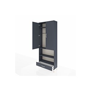 Arges Dolap 4 Raflı Tek Çekmeceli Tek Askılı 88x30x221 Antrasit-antrasit