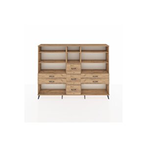 Arges Dolap 8 Raflı 7 Çekmeceli  220x30x163 Çam-çam