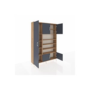 Arges Dolap 10 Raflı 5 Kapaklı 132x30x195 Çam-antrasit/çam