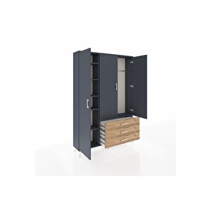 Arges Dolap 6 Raflı 3 Çekmeceli Tek Askılı 132x30x195 Antrasit-antrasit/çam