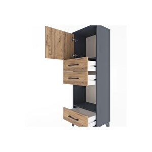 Arges Dolap 2 Raflı 3 Çekmeceli Tek Kapaklı 44x30x134 Antrasit-çam