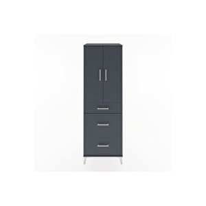 Hyperion Dolap 2 Raflı 3 Çekmeceli 2 Kapaklı 60x44x182 Antrasit-antrasit