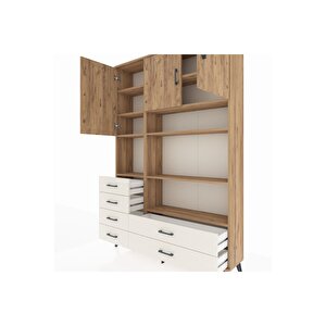 Arges Dolap 9 Raflı 6 Çekmeceli 3 Kapaklı 132x30x195 Çam-çam/aytaşı