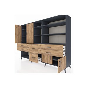 Hyperion Dolap 10 Raflı 6 Çekmeceli 4 Kapaklı 220x44x163 Antrasit-çam