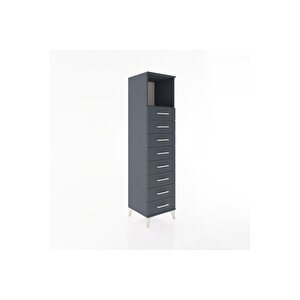 Hyperion Dolap Tek Raflı 8 Çekmeceli 44x44x182 Antrasit-antrasit
