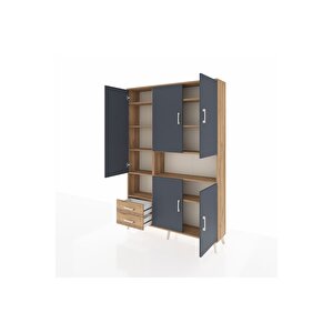 Arges Dolap 10 Raflı 2 Çekmeceli 5 Kapaklı 132x30x195 Çam-antrasit/çam