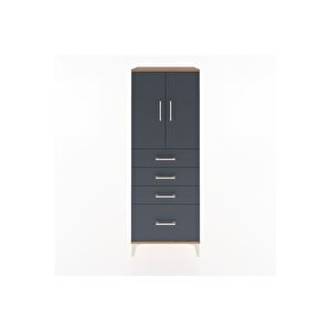 Hyperion Dolap 2 Raflı 4 Çekmeceli 2 Kapaklı 60x44x163 Çam-antrasit