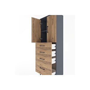 Arges Dolap 2 Raflı 4 Çekmeceli 2 Kapaklı 60x30x163 Antrasit-çam
