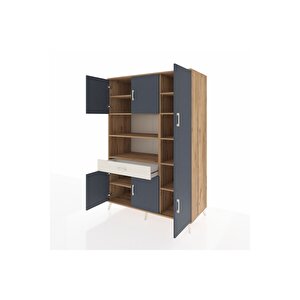 Kronos Dolap 10 Raflı Tek Çekmeceli 6 Kapaklı 132x59x195 Çam-antrasit/aytaşı