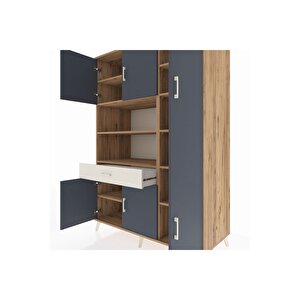 Kronos Dolap 10 Raflı Tek Çekmeceli 6 Kapaklı 132x59x195 Çam-antrasit/aytaşı