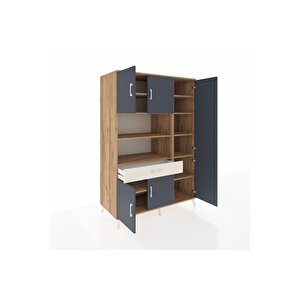 Kronos Dolap 10 Raflı Tek Çekmeceli 6 Kapaklı 132x59x195 Çam-antrasit/aytaşı