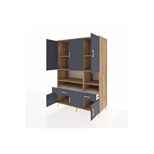 Kronos Dolap 8 Raflı 2 Çekmeceli 6 Kapaklı 132x59x195 Çam-antrasit/antrasit