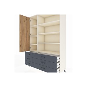 Hyperion Dolap 8 Raflı 6 Çekmeceli Tek Kapaklı  132x44x195 Aytaşı-çam/antrasit