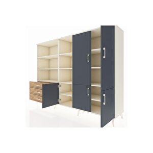 Hyperion Dolap 11 Raflı 3 Çekmeceli 5 Kapaklı 220x44x163 Aytaşı-antrasit/çam