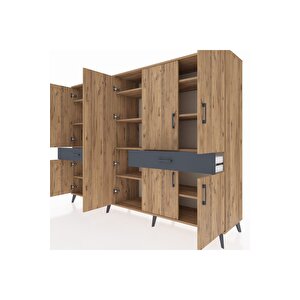 Hyperion Dolap 12 Raflı 2 Çekmeceli 8 Kapaklı 220x44x163 Çam-çam/antrasit