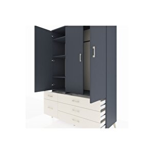 Hyperion Dolap 5 Raflı 5 Çekmeceli Tek Askılı 132x44x195 Antrasit-antrasit/aytaşı