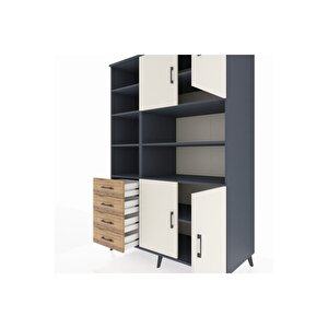 Kronos Dolap 9 Raflı 4 Çekmeceli 4 Kapaklı 132x59x195 Antrasit-aytaşı/çam