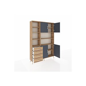 Arges Dolap 9 Raflı 4 Çekmeceli 4 Kapaklı 132x30x195 Çam-antrasit/çam