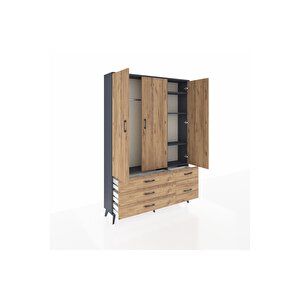 Arges Gardrop 5 Raflı 5 Çekmeceli Tek Askılı 132x30x195 Antrasit-çam