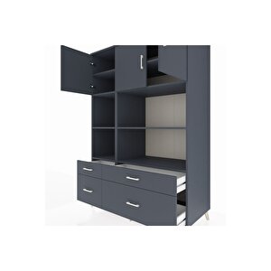 Kronos Dolap 8 Raflı 4 Çekmeceli 3 Kapaklı 132x59x195 Antrasit-antrasit/antrasit