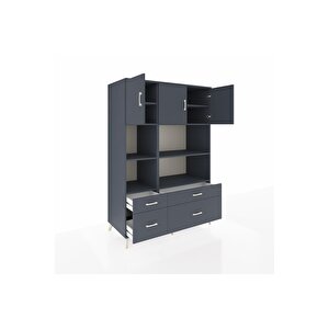 Kronos Dolap 8 Raflı 4 Çekmeceli 3 Kapaklı 132x59x195 Antrasit-antrasit/antrasit