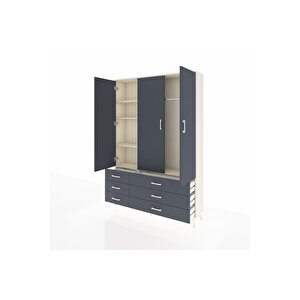 Arges Gardrop 5 Raflı 6 Çekmeceli Tek Askılı 132x30x195 Aytaşı-antrasit