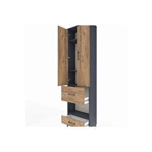 Arges Dolap 4 Raflı 2 Çekmeceli 2 Kapaklı 60x30x221 Antrasit-çam