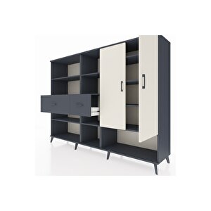 Hyperion Dolap 10 Raflı 2 Çekmeceli 2 Kapaklı 220x44x163 Antrasit-aytaşı/antrasit