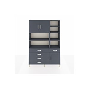 Arges Gardrop 9 Raflı 5 Çekmeceli 3 Kapaklı 132x30x195 Antrasit-antrasit