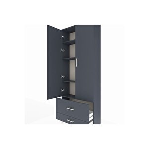Arges Dolap 4 Raflı 2 Çekmeceli 2 Kapaklı 88x30x221 Antrasit-antrasit