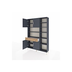 Arges Dolap 10 Raflı Tek Çekmeceli 4 Kapaklı 132x30x195 Antrasit-antrasit/çam