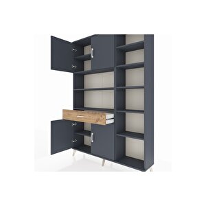 Arges Dolap 10 Raflı Tek Çekmeceli 4 Kapaklı 132x30x195 Antrasit-antrasit/çam