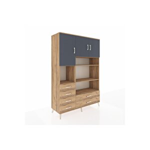 Hyperion Dolap 9 Raflı 6 Çekmeceli 3 Kapaklı 132x44x195 Çam-antrasit/çam