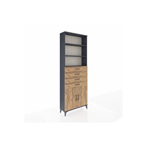 Arges Dolap 3 Raflı 4 Çekmeceli 2 Kapaklı 88x30x243 Antrasit-çam