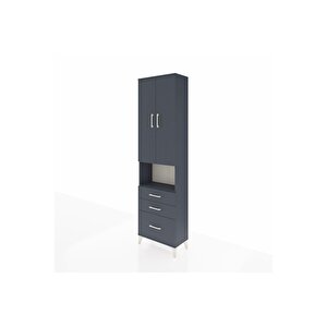 Arges Dolap 4 Raflı 3 Çekmeceli 2 Kapaklı 60x30x221 Antrasit-antrasit