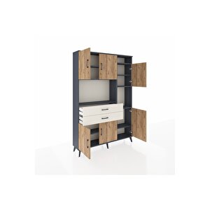 Arges Dolap 9 Raflı 2 Çekmeceli 6 Kapaklı 132x30x195 Antrasit-çam/aytaşı